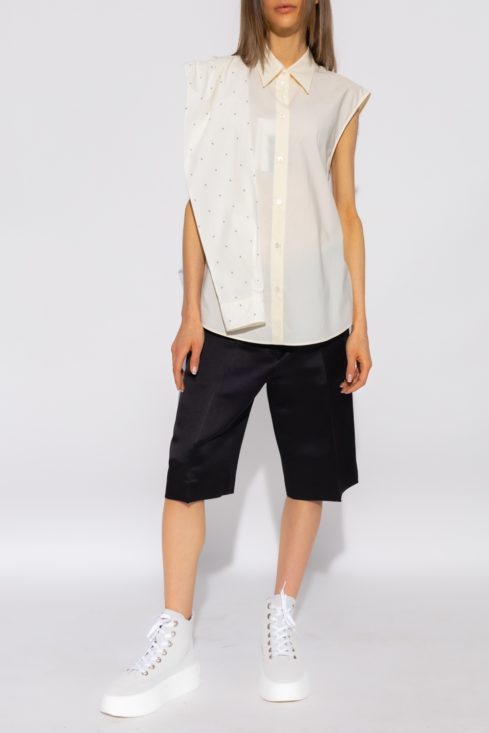 MM6｜SHORT-SLEEVED/SLEEVELESS (SH0GC0051 M20101 900) MM6 Maison Margiela // White Short Sleeves Scarf T-Shirt